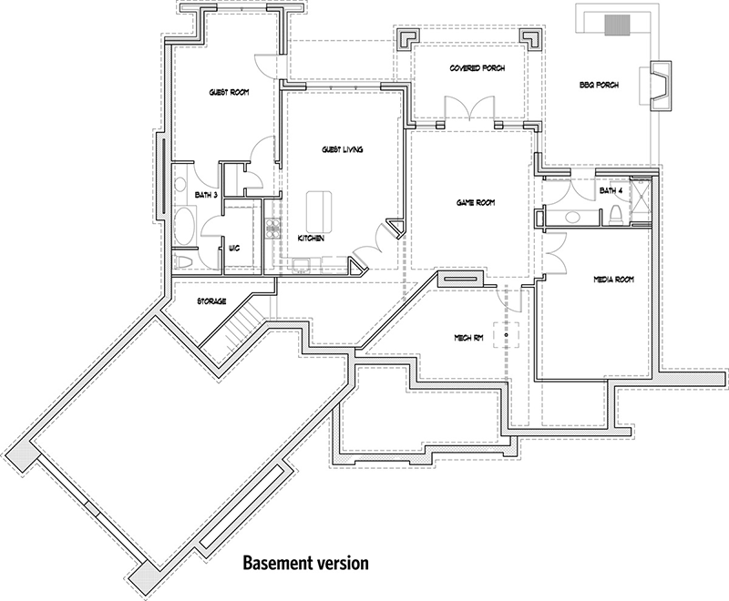 Plan 16801WG: Shingle-and-Stone Craftsman Home Plan with Angled 2-car Garage - 1848 Sq Ft - Floor Plan - Walkout Basement Version - Craftsman, Mountain, Ranch, Rustic