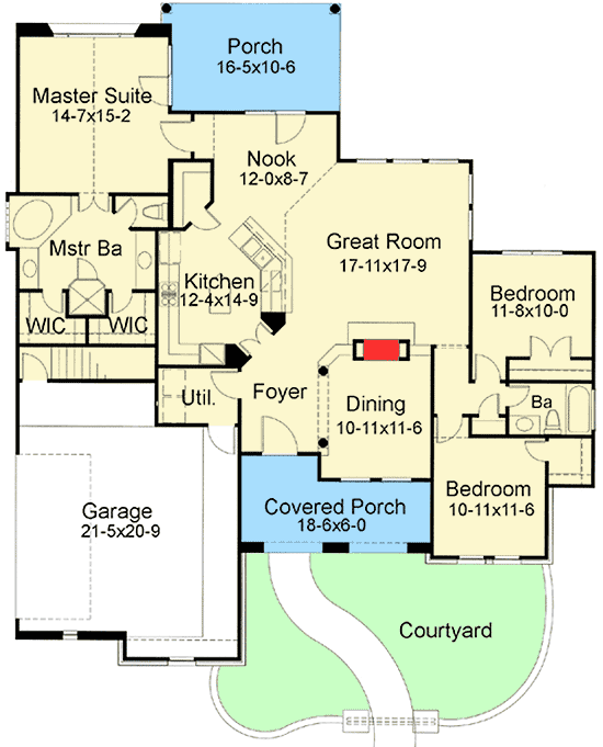 Plan 16803WG: Tuscan Delight with Arched Entry - Floor Plan - Main Level - Mediterranean, Ranch, Southwest, Spanish, Tuscan