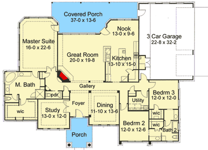 Plan 16820WG: Stylish One Level Home Plan - Floor Plan - Main Level - Ranch, Southern