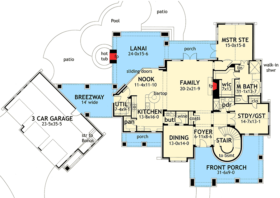 Plan 16847WG: Traditional Family Home Plan with Circular Stair and Upstairs Expansion - 3349 Sq Ft - Floor Plan - Main Level - Coastal, Country, Craftsman, European, Mountain, New American, Southern, Traditional