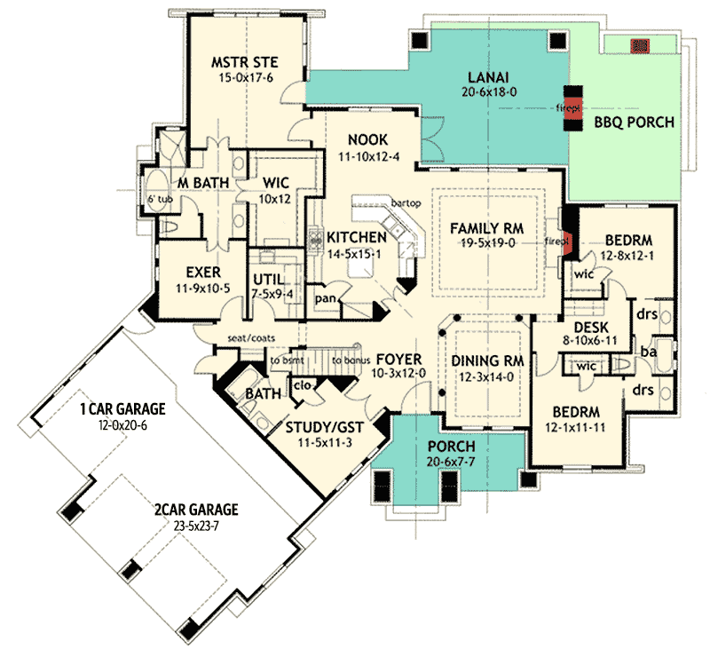 Plan 16851WG: Rugged Craftsman Dream Home Plan - 2847 Sq Ft - Floor Plan - Main Level - Craftsman, Hill Country, Mountain, Rustic