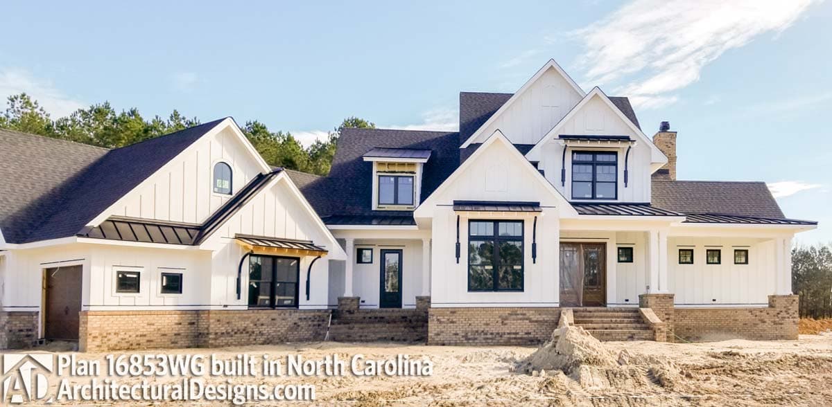 build gallery item - Modern Farmhouse Plan 16853WG comes to life in North Carolina