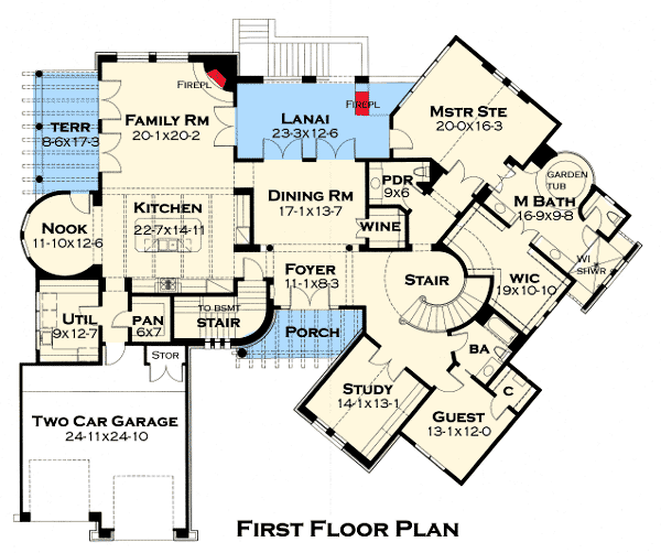 Plan 16857WG: Striking Mediterranean Home Plan - Floor Plan - Main Level - Hill Country, Mediterranean, Spanish, Tuscan
