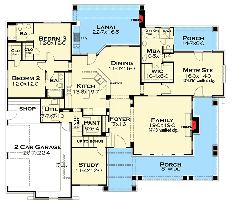 Plan 16862WG: Cozy 3 Bed Cottage With Bonus - Floor Plan - Main Level - Country, Craftsman, Mountain, New American, Northwest, Rustic
