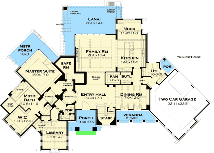 Plan 16864WG: Designer's Dream Home Plan with Guest Cottage - Floor Plan - Main Level - European, Tuscan