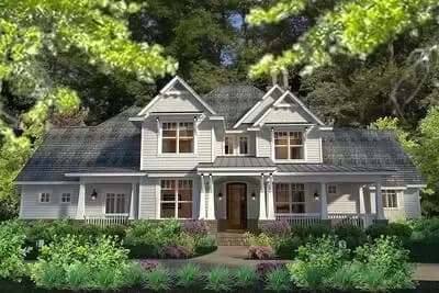 Elegant Farmhouse Home Plan with Vaulted Family Room