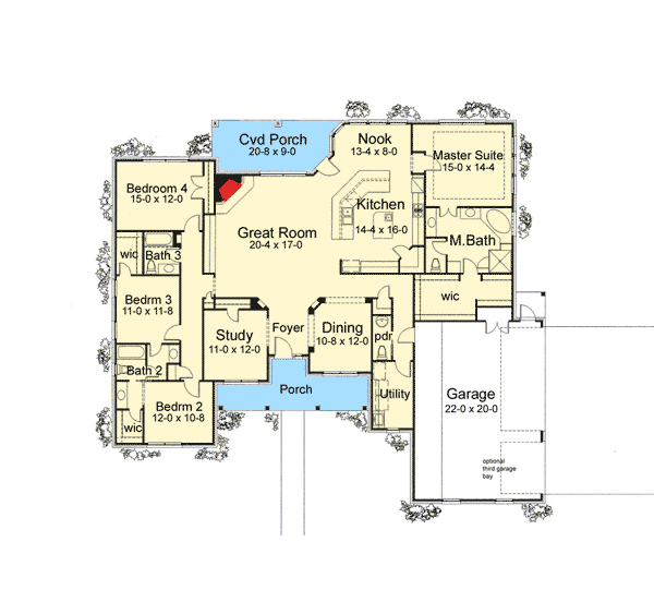 Plan 16867WG: Southern Ranch Home - Floor Plan - Main Level - Ranch, Southern