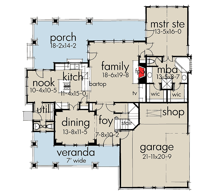 Plan 16871WG: Farmhouse Delight - 1952 Sq Ft - Floor Plan - Main Level - Country, Farmhouse, Modern Farmhouse, New American