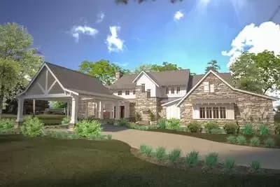 Mountain Transitional House Plan with Great Porch with Fireplace - 4164 Sq Ft