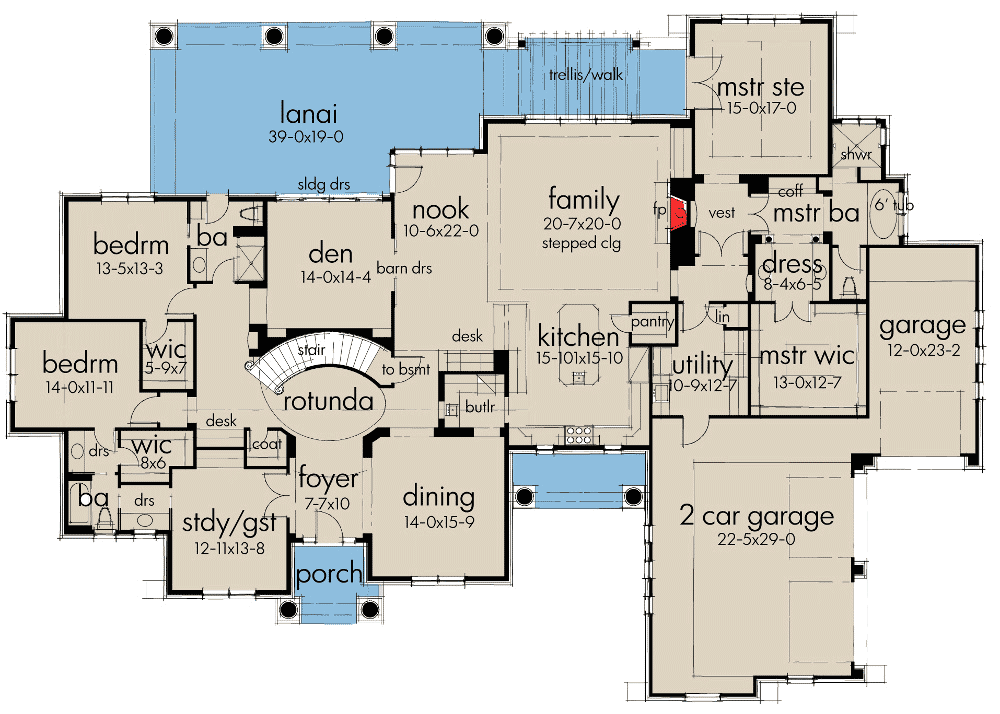 Plan 16892WG: Stone Clad House Plan with 2 Bonus Rooms - Floor Plan - Main Level - European, Hill Country, Mountain