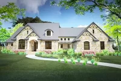 Stone Clad House Plan with 2 Bonus Rooms