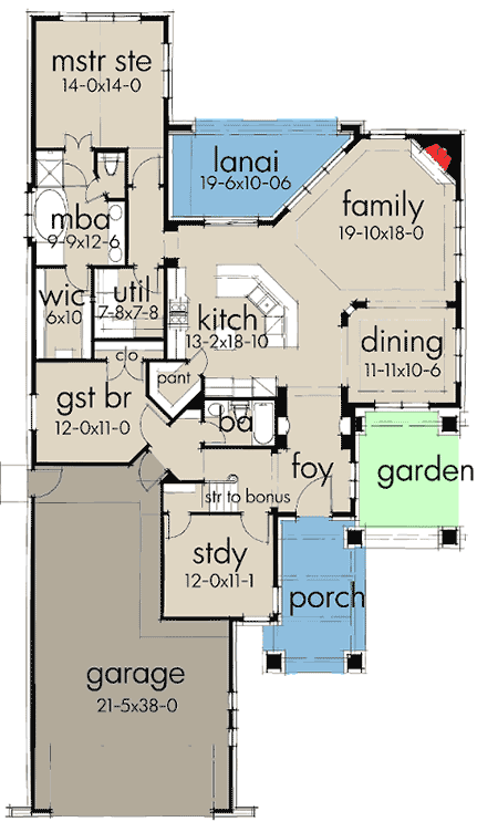 Plan 16893WG: Narrow Rugged House Plan with Rear Lanai - Floor Plan - Main Level - Country, Craftsman, Mountain, Rustic