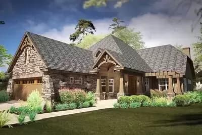 Narrow Rugged House Plan with Rear Lanai