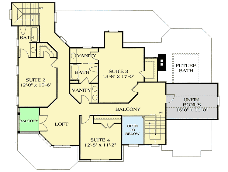 Plan 1747LV: Corner Veranda a Nice Touch - Floor Plan - 2nd Floor - Country, European, Southern