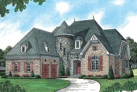 Plan 17509LV: Turreted Stair in Two-Story Library - Image #4 - European, French Country