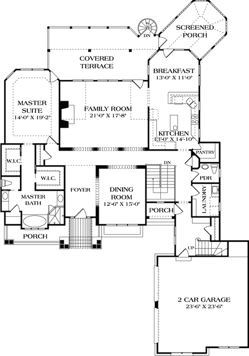 Plan 17512LV: Stone and Shake Dream Design - 3879 Sq Ft - Floor Plan - Main Level - Cape Cod, Craftsman, Shingle