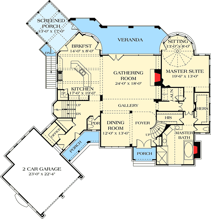 Plan 17527LV: Luxurious French Country Home Plan for a Rear Sloping Lot - Floor Plan - Main Level - European, French Country