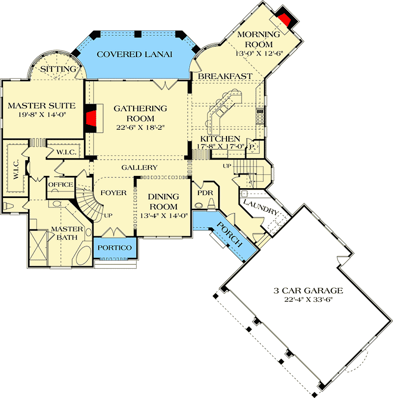 Plan 17529LV: French Country Grandeur - Floor Plan - Main Level - European, French Country