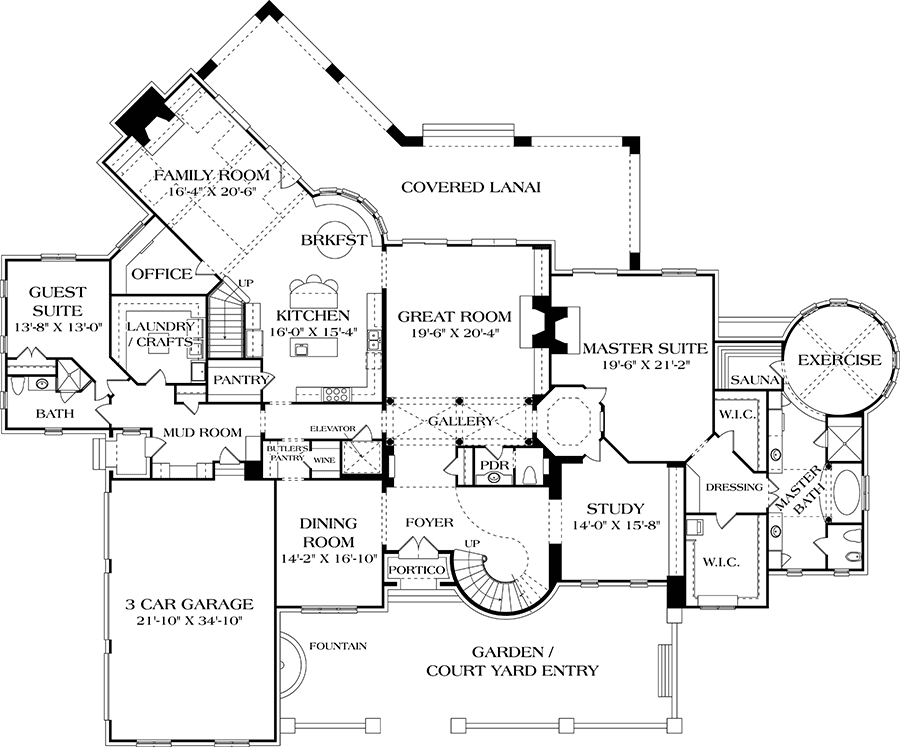 Plan 17540LV: Rich European Elements - Floor Plan - Main Level - European, French Country
