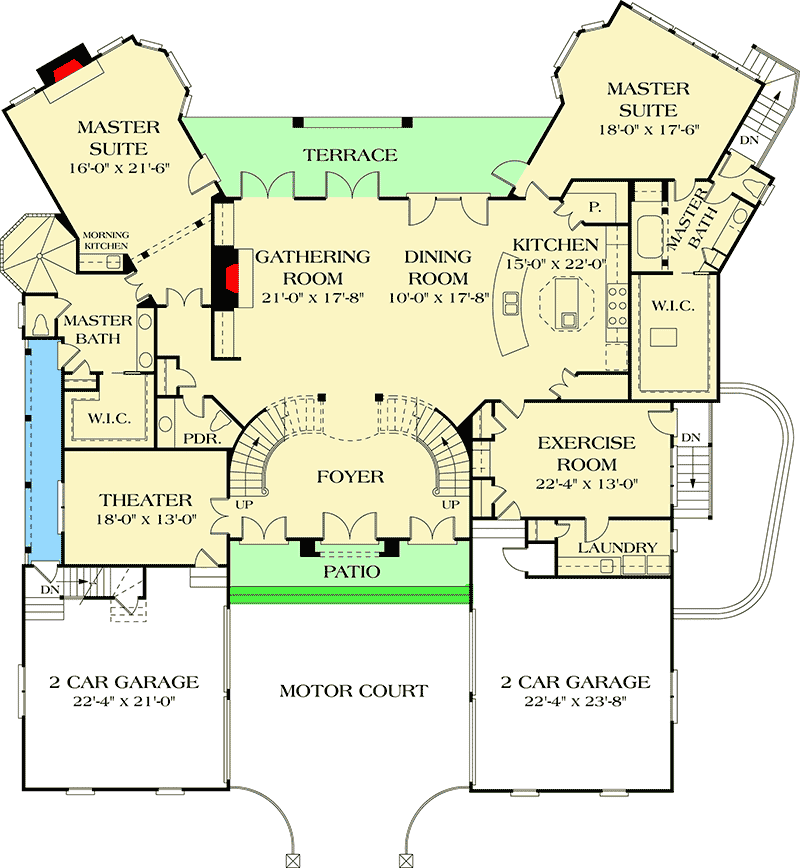 Plan 17647LV: Dual Master Suites - Floor Plan - Main Level - European, French Country