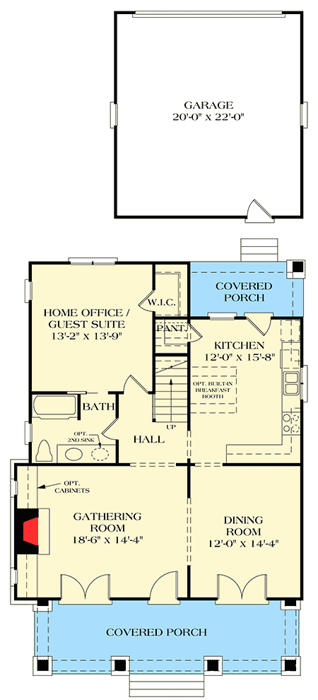 Plan 1773LV: Appealing 2000 Square Foot with Home Office Flex Room - Floor Plan - Main Level - Cottage, Country