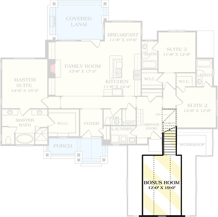 Plan 17742LV: Rustic Craftsman Lodge with Bonus Over Garage - Floor Plan - Bonus - Craftsman, Mountain, Northwest, Rustic, Vacation