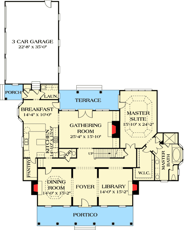 Plan 17752LV: Southern Style - Floor Plan - Main Level - Acadian, Louisiana-Style, Southern