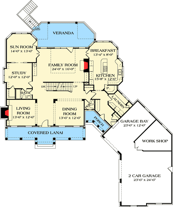 Plan 17753LV: Delightful Sun Room Plus a Workshop - Floor Plan - Main Level - Country, Traditional
