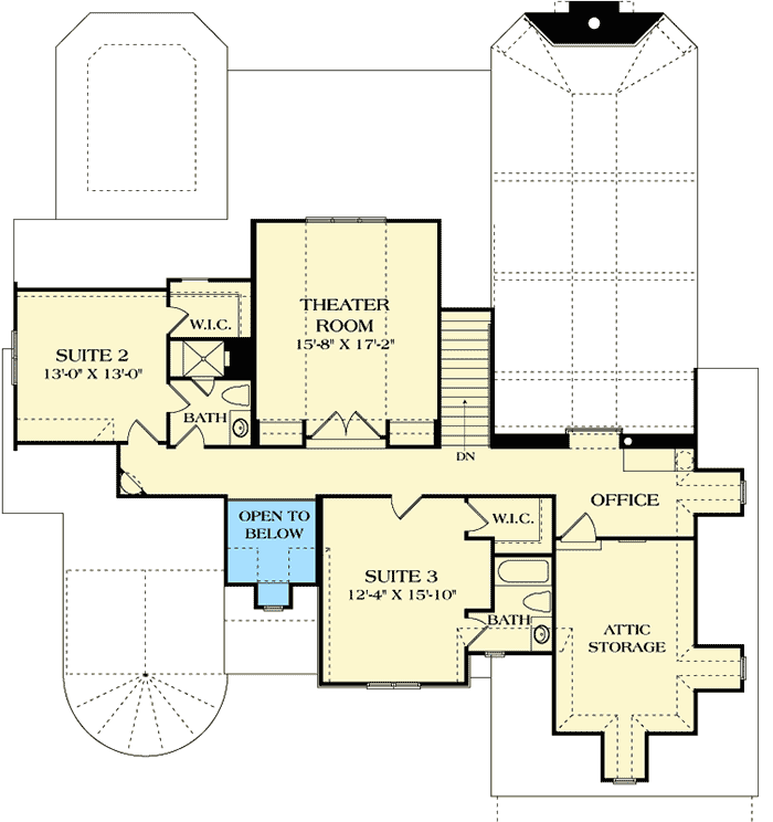 Plan 17797LV: Study in a Vaulted Turret - Floor Plan - 2nd Floor - European, French Country