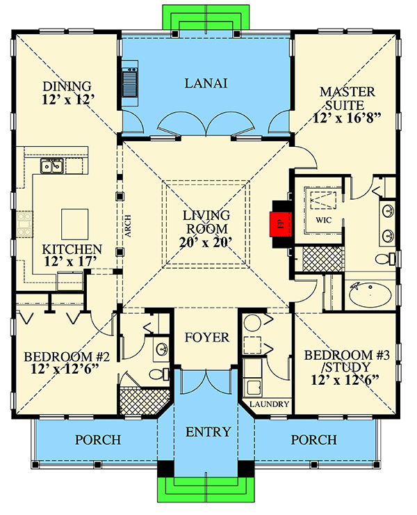 Plan 1782DW: Beachside Beauty - Floor Plan - Main Level - Beach, Coastal, Cottage, Florida-Style, Southern, Vacation