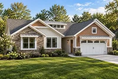 Craftsman Ranch House Plan with Three Bedrooms and Attached Garage