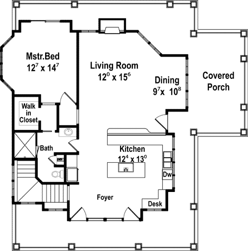 Plan 18234BE: 2 Bedroom Vacation Getaway - Floor Plan - Main Level - Cottage, Mountain