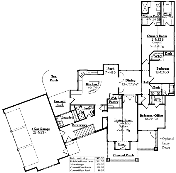 Plan 18239BE: Striking One-Level Home Plan - 2425 Sq Ft - Floor Plan - Main Level - Craftsman, Ranch, Traditional