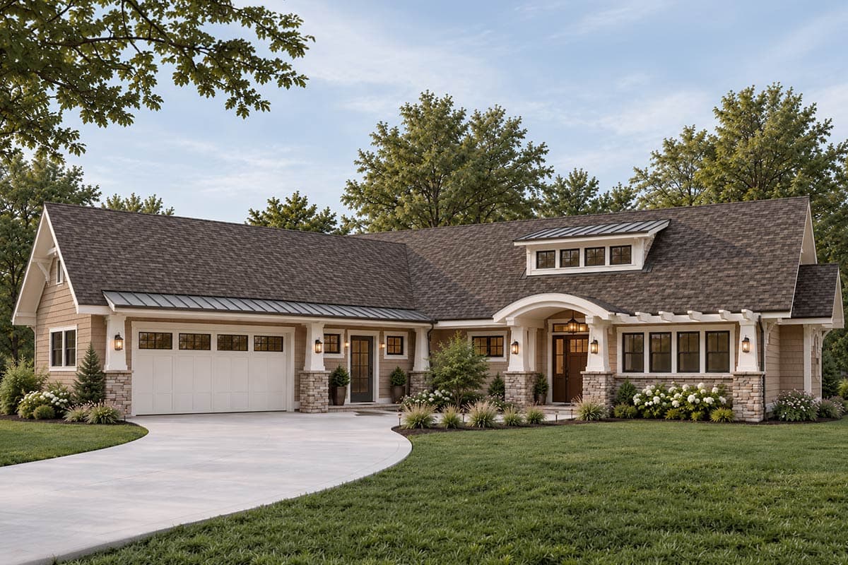 Plan 18241BE: Northwest Craftsman House Plan with Courtyard Entry and Flex Room - Image #1 - Cottage, Craftsman, Northwest