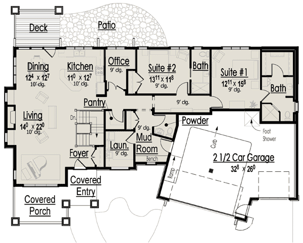 Plan 18254BE: Craftsman Home Plan with Finished Lower Level - 2697 Sq Ft - Floor Plan - Main Level - Cottage, Country, Craftsman, Traditional