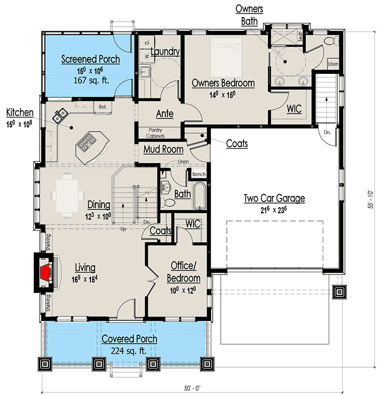 Plan 18266BE: Storybook Bungalow With Screened Porch - 1902 Sq Ft - Floor Plan - Main Level - Bungalow, Cottage, Country, Craftsman, Northwest