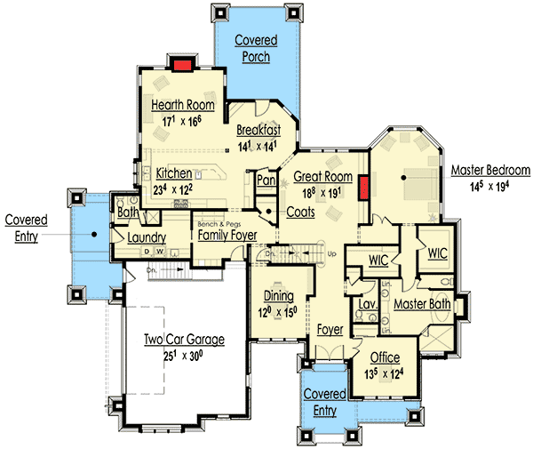 Plan 18272BE: 4-Bed House Plan with 2-Story Great Room - Floor Plan - Main Level - Craftsman, European, Mountain, Transitional