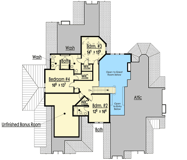 Plan 18272BE: 4-Bed House Plan with 2-Story Great Room - Floor Plan - 2nd Floor - Craftsman, European, Mountain, Transitional