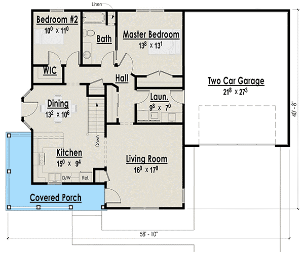 Plan 18275BE: 2 Bed Cottage With Corner Porch - Floor Plan - Main Level - Cottage, Country