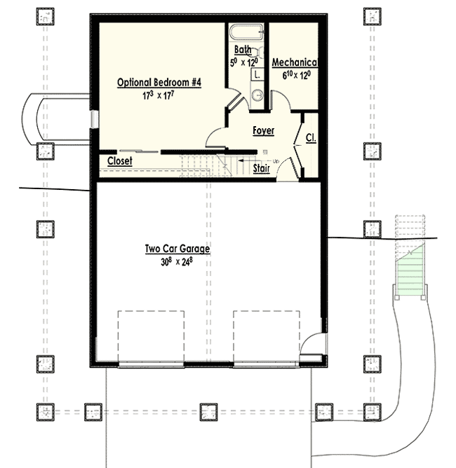 Plan 18283BE: Sloping Lot Lake House Plan with Magnificent Wraparound Porch - 2078 Sq Ft - Floor Plan - Lower Level - Coastal, Craftsman, Mountain, New American, Northwest, Rustic, Shingle, Vacation