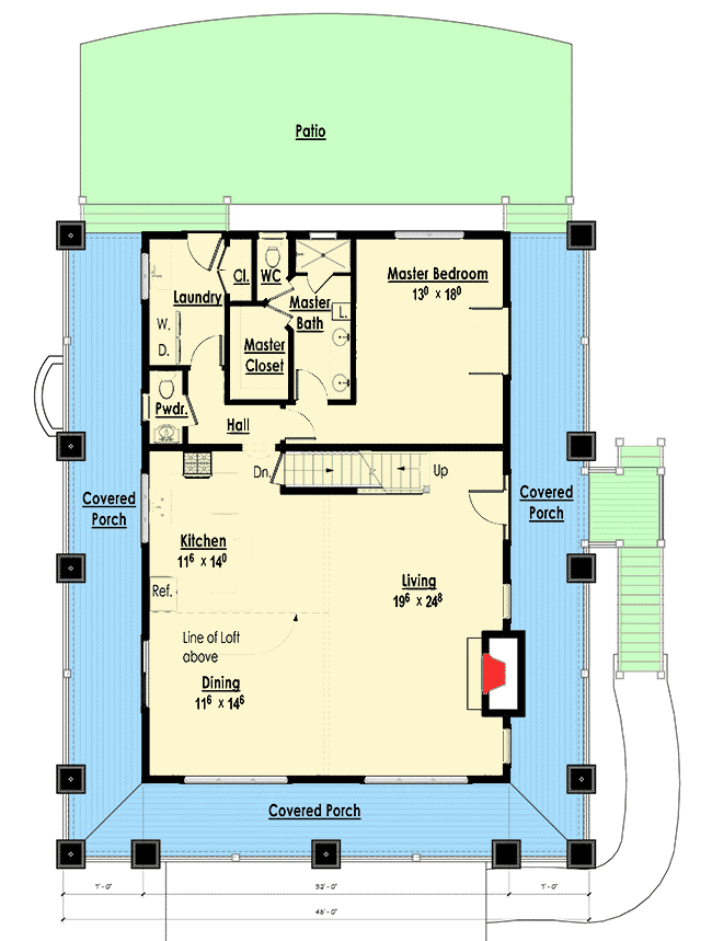 Plan 18283BE: Sloping Lot Lake House Plan with Magnificent Wraparound Porch - 2078 Sq Ft - Floor Plan - Main Level - Coastal, Craftsman, Mountain, New American, Northwest, Rustic, Shingle, Vacation