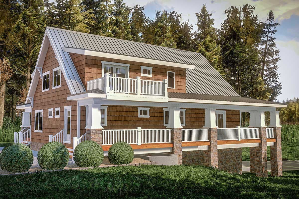 Plan 18283BE: Sloping Lot Lake House Plan with Magnificent Wraparound Porch - 2078 Sq Ft - Image #4 - Coastal, Craftsman, Mountain, New American, Northwest, Rustic, Shingle, Vacation