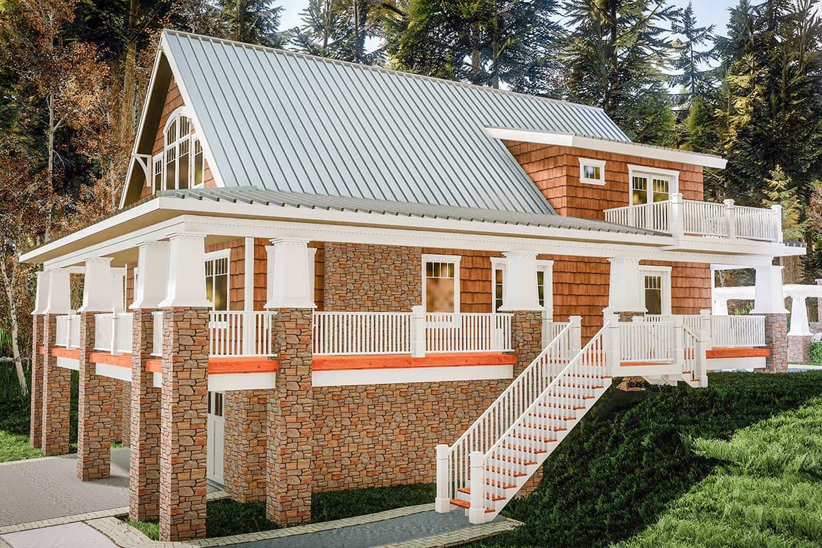 Plan 18283BE: Sloping Lot Lake House Plan with Magnificent Wraparound Porch - 2078 Sq Ft - Image #5 - Coastal, Craftsman, Mountain, New American, Northwest, Rustic, Shingle, Vacation