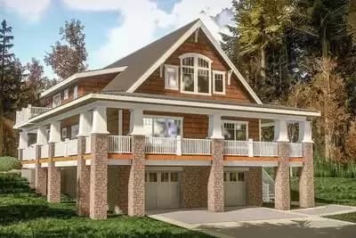 Sloping Lot Lake House Plan with Magnificent Wraparound Porch - 2078 Sq Ft