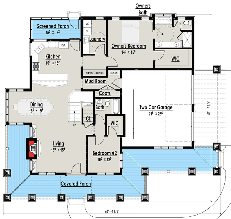 Plan 18289BE: Storybook Country House Plan with Huge Front Porch - 2188 Sq Ft - Floor Plan - Main Level - Cottage, Country, Craftsman, Northwest