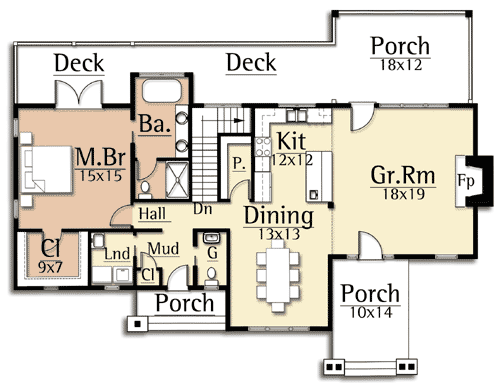 Plan 18707CK: Rustic Retreat with a Comfortable Finished Lower Level - Floor Plan - Main Level - Cottage, Mountain, Northwest, Rustic