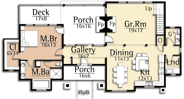 Plan 18718CK: Lodge Home Plan with Second Floor Bridge - Floor Plan - Main Level - Craftsman, Log Cabin, Mountain, Rustic, Vacation
