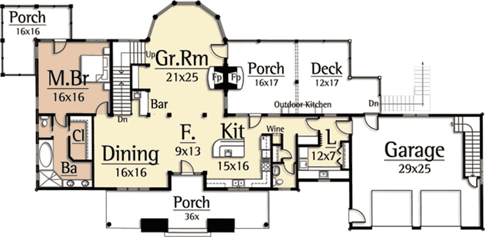 Plan 18744CK: Mountain Lodge with Awesome Great Room - Floor Plan - Main Level - Craftsman, Mountain, Rustic, Vacation