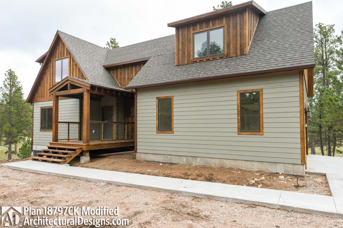 build gallery item - House Plan 18797CK modified with an attached garage.