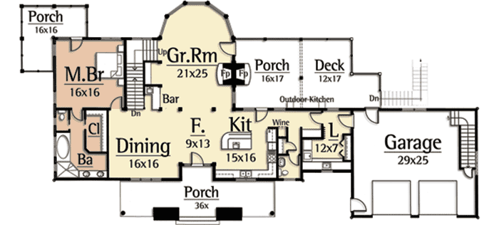 Plan 18813CK: Mountain Lodge with Lower Level - Floor Plan - Main Level - Craftsman, Mountain, Northwest, Rustic, Vacation